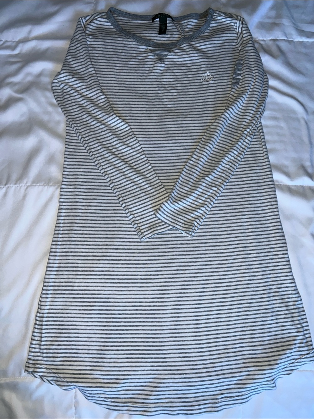 Ralph Lauren Cream and Gray Striped Long Sleeve Tee